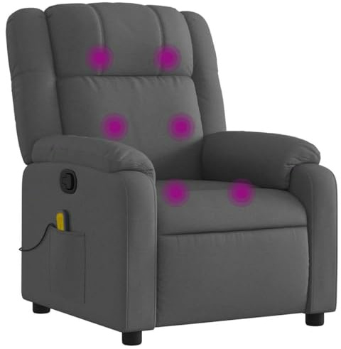 vidaXL Fauteuil de Massage Inclinable, Chaise de Relaxation avec Dossier et Repose-Pied Réglables, Siège Électrique de Salon, Moderne, Gris Foncé Tissu
