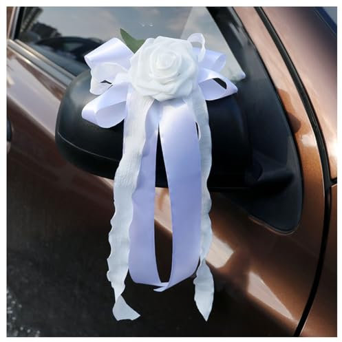 Hrlace Autoschleifen Hochzeit Autoschmuck Simulation Blume Hochzeitsauto Deko Auto Schleifen Rückspiegel Türgriff Dekoration Hochzeitsdeko Auto Künstliche Blume Autoschmuck #8 2 Stück