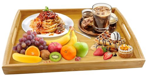 Plateau en Bois Rectangulaire avec Poignées, déjeuner, Plateau de Service Rectangulaire en Bois, Idéal pour Thé, Café et Dîner