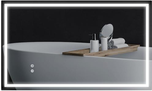HOMCOM Specchio Bagno Illuminato con Luci LED, 3 Temperature di Colori e Strato Antiurto, 100x60 cm Specchio da Parete Rettangolo Reversibile con Antiappannamento e Funzione Memoria, IP44, Trasparente