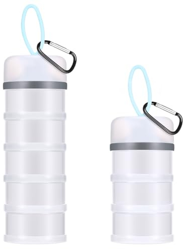 Baderke 2 Pcs Protein Powder Containers with Funnels Stand, 5 and 3 Layers Stackable Powder Supplement Travel Container Formula Organizer Storage Powders Holder for Travel Workout Fitness(White)