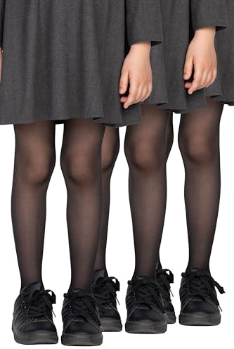 LORES 3-pack flickstrumpbyxor enfärgade, halvtransparenta för skolan, klassiska strumpbyxor med fötter för dans och balett för varje dag, 20 DEN Tonia, 3 st Nero, 122-128