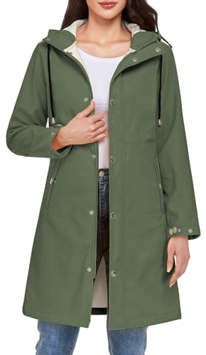 Tuopuda Veste Long pour Femme Manteau à Capuche en Polaire Manteau mi Saison Veste de Pluie à Fermeture éclair(Vert armée,XL)