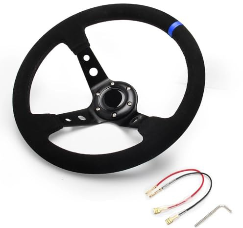 Volante Sportivo Auto, Volante a Calice Volante Sportivo Da Corsa In Pelle Scamosciata Universale 14 Pollici E 350 Mm, Deep Drifting(Blue)