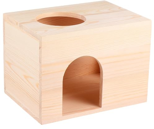 FONDOTIN Cabane en Rondins Mangeoire Multifonctionnelle en Bois Naturel, Taille Rectangulaire, pour Nourrir Les Petits Animaux De Compagnie, Adaptée Aux Écureuils Et Cochons d'Inde