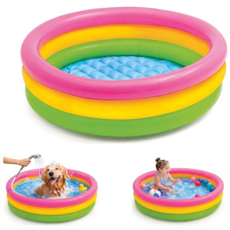 Pataugeoire gonflable à 3 anneaux pour enfants, 90 cm, arc-en-ciel, pour l'intérieur
