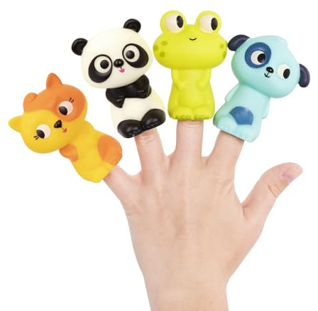 B. toys – 4 Finger Puppets – Animal Finger Puppets – Cat, Panda, Dog, Frog – Waterproof Baby Bath Toys – 10+ Months – Pinky Pals – Cat, Panda, Dog, Frog