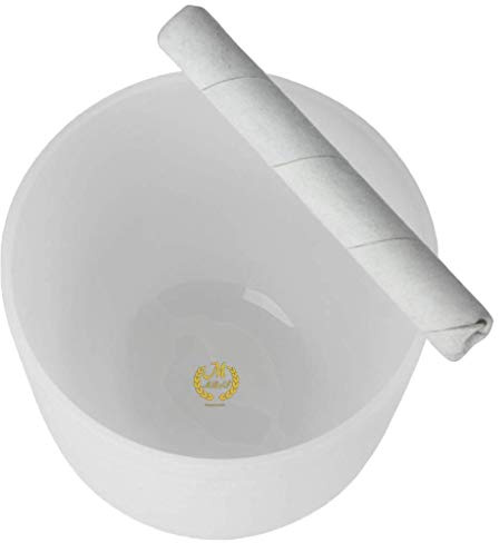 Tubayia 20 cm B Ton Kvarts Kristall Klangskål Singing Bowl med Mallet för Yogameditation Vit