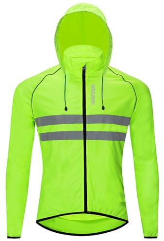 WOSAWE Veste de Cyclisme avec Capuche, Hauts de Vélo de Montagne Réflective Coupe-vent pour Randonnée, Course, Camping, Équitation (Vert, XXXL)