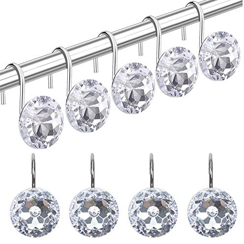 TOAOB 12 Stück Edelstahl Duschvorhangringe Acryl Kristall Duschvorhang Haken Transparent Strass für Dekoration Vorhänge Haken