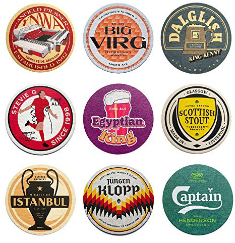 Boot & Ball Liverpool Beer Mats, Set of 9 Coasters, Football Fan Gift