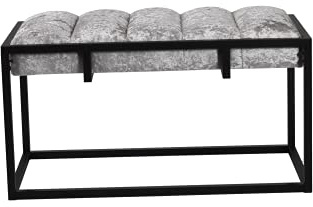 La Maison Plush Crushed Velvet Hallway Living Room Upholstered Bench Cushioned Padded Stool Pouffe Bed End Seat Metal Frame… (Silver)