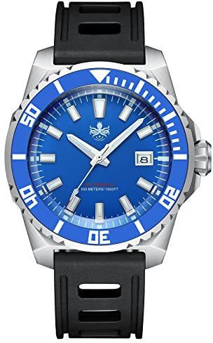 PHOIBOS LEVIATHAN Orologio automatico da uomo 45MM Orologio subacqueo 500M con cinturino in caucciù nero PY032B Blu