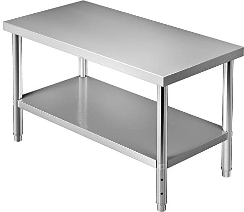 VEVOR Table de préparation en Acier Inoxydable, 122 x 76 x 86 cm, Table de Travail en métal Robuste avec étagère inférieure réglable, 250 kg, Commercial pour Cuisine, Restaurant, Garage, arrière-Cour
