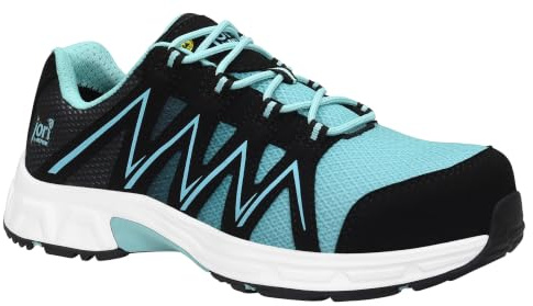 JORI Säkerhetsskor jo_Speedy Black-Aqua Low ESD S1P, dam, textil, plastlock (lätt som stålhätta), lätt, sportig, svart turkos, 42 EU