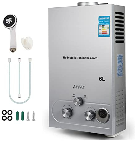Calentador de sauna 6L Propano Calentador de agua caliente 1. 6gpm Acero inoxidable use gas de propano licuado, kit de cabeza de ducha