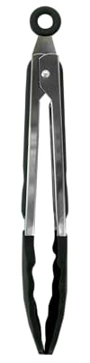 Fackelmann Stainless Steel Kitchen Tongs, with Locking Function | Scallop/Clam Shell Silicone Function Head, TPR Handle, 27cm, Silver & Black