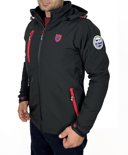 Threelands pioneer Giubbotto uomo softshell impermeabile con Cappuccio da trekking Giacca lavoro Tecnica per Escursionismo antivento interno nero grigio