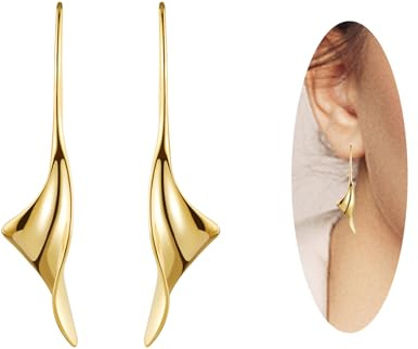 GUYATAN Boucles d'oreilles créoles en or 14 carats pour femme, boucles d'oreilles pendantes hypoallergéniques en spirale plaqué or, bijoux tendance, cadeau pour femme. (Feuille-Or)