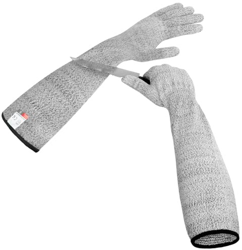 flintronic Schnittfeste Handschuhe, 1 Paar Gartenhandschuhe Damen, Schnittschutzhandschuhe mit langen Ärmeln, Hochleistungsstufe 5 Anti-Schnittärmel,Schnitthandschuhe Küche,Gartenhandschuhe, (50cm)