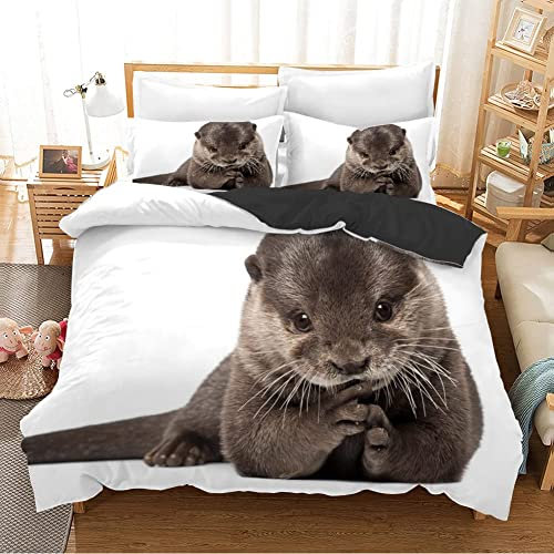 CHCHNXY Beaver Bedding Double Bed Set Soft Microfibre Duvet Cover Set With Zipper Closure,Lightweight Quilt Covers 78X78+2 Pillowcases 19X29For Kids Adults Bedroom Decor