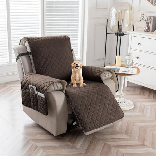 AHSBND Sesselschoner Sesselauflage Sesselbezug Fernsehsessel Schutzbezug: Sesselüberwurf Sessel überzug für Relaxsessel mit Taschen für Zuhause mit Hund (Kaffee)