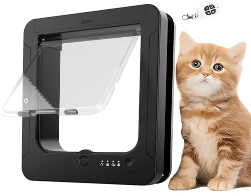 Smart Cat Door, Electronic Cat Flap, With 2 Sensor Collars & Remote Control, Adjustable Locking Mode, Secure Microchip Cat Door, Weatherproof, Fits 7 7/8 X 7 1/2 Opening