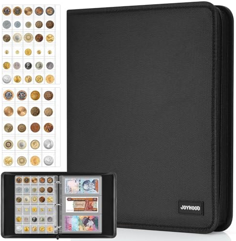 JoyHood Portamonete per raccoglitore di monete, album di monete per 400 portamonete + 15 tasche per banconote, raccoglitore per monete