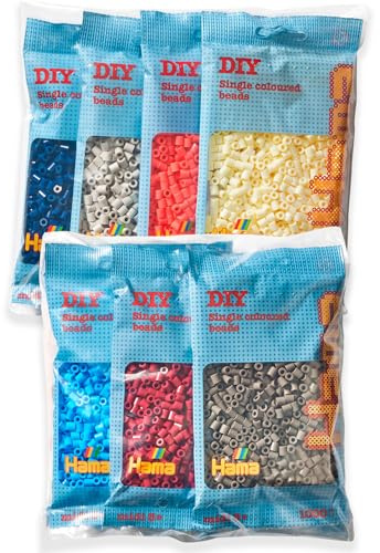 Hama Perles 9413 Ensemble de perles à repasser avec environ 7000 perles Midi de 5 mm de diamètre dans 7 couleurs, un plaisir créatif de bricolage pour petits et grands