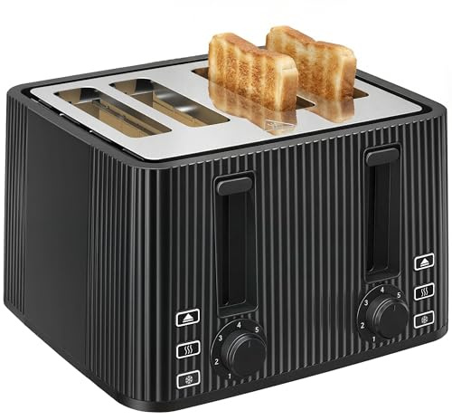 HOMCOM Tostadora 4 Ranuras Anchas 7 Niveles de Tostado, 1710W, Negro