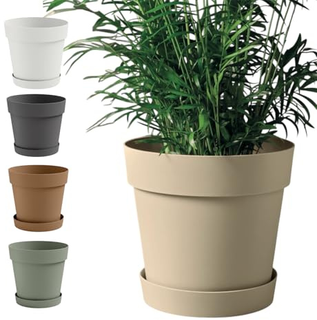Vaso per piante da interno ed esterno in plastica ecologica, ideale per giardinaggio, bonsai e piante | Grande capacità, con sottovaso | Vasi da esterno e interni resistenti (Antracite, Ø 30cm)