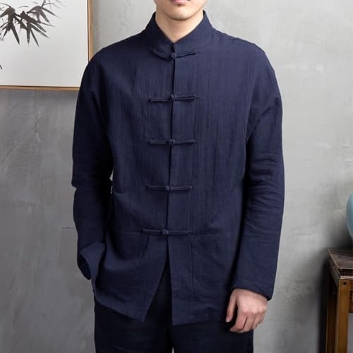 Besshepplo Chaqueta tradicional china de Kung Fu Tai Chi para hombre, con mangas largas, botones en la parte delantera, cuello alto, estilo casual, adecuada para el uso diario