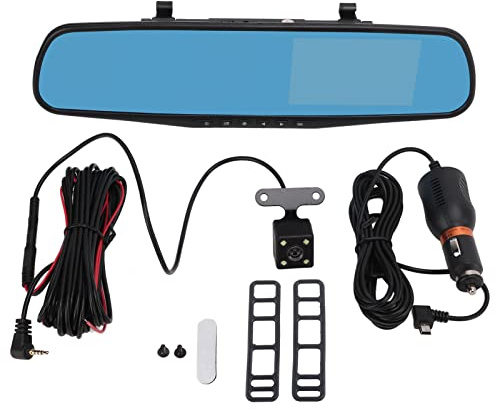 Cámara de Tablero con Espejo de 4.3 Pulgadas Cámara de Espejo retrovisor Grabadora de conducción Dual Cámara Frontal 1080P Cámara Trasera 720P Grabación en Bucle Sensor G Monitor