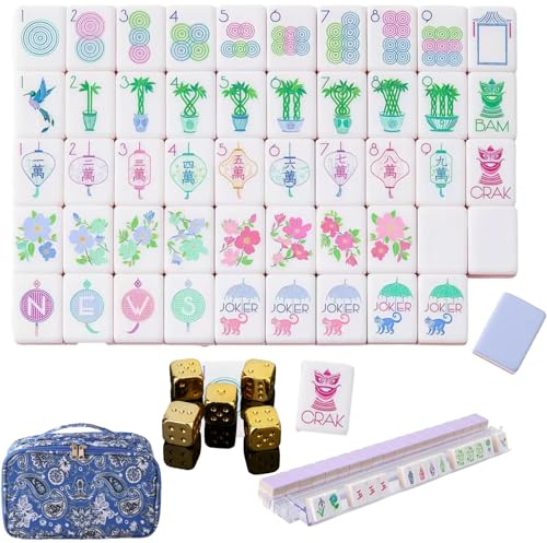 Drbrrly 4 Layer Mahjong Tiles Set, 160 Tiles Complete Acrylic American Mahjong Tile Game with Exquisite Carrying Bag, Portable Travel Set for Adults, Family Game Nights and Social Play (G)