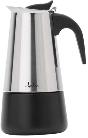 JATA HOGAR HCAF2256 - Cafetera Italiana Inducción 6 Tazas Acero Inoxidable, Cafetera Moka Espresso para Todas las Cocinas, Fondo Full Induction, Asa Ergonómica, 300 ml