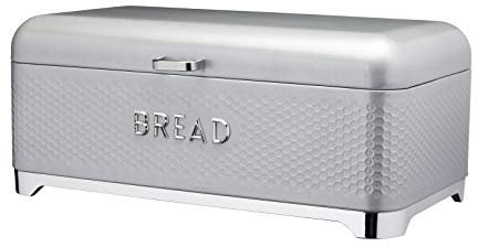 KitchenCraft Lovello Bread Bin Bread Bin Textured with Geometric-Patterned Hexagon Design, 42 x 22 x 18 cm (16.5 x 8.5 x 7), Shadow Grey