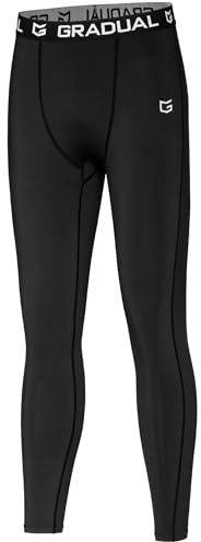 G Gradual Boys' Compression Pants Youth Thermal Base Layer Fleece Tights Sports Basketball Leggings for Boys (Black, Small)