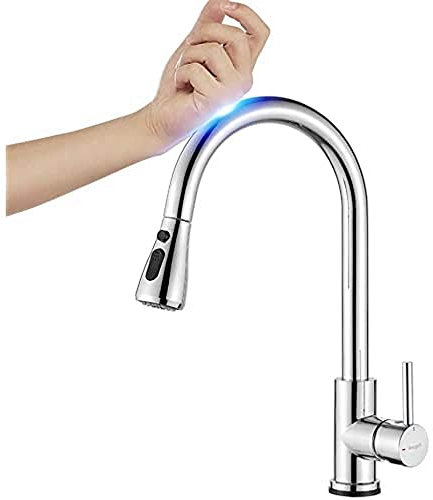 Ibergrif M22136-99 - Touch Sensor Küchenarmatur mit ausziehbare Brause, Spültischbatterie, Küche Wasserhahn, Chrom, Silber