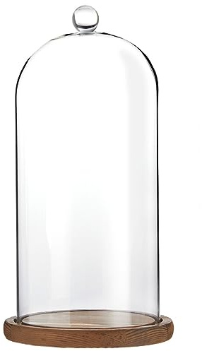 Farmlyn Creek Glass Dome Cloche Display Case - 5.1 x 5.1 x 10 in, Clear Dome & Wood Base - Cloche & Glass Cover - Succulent & Collectible Display