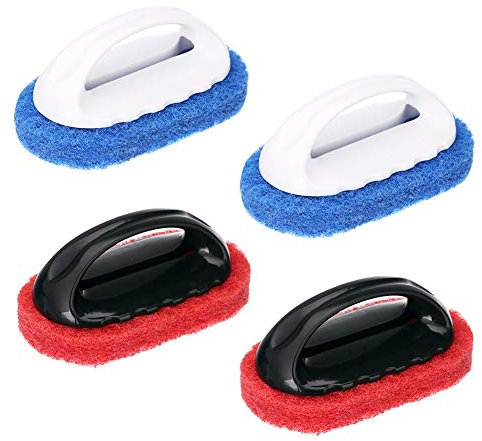 4 pezzi Scrub per pulizia con manico kit abrasivo spazzola per vasca da bagno e piastrelle, spazzola per pulizia rapida e resistente, per barbecue, spazzola per pulizia della cucina e del bagno