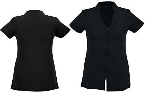 Swift Wear Professional Women's Beauty Zip Spa Tunic Hairdressing Massage Therapist Health Work Nail Uniform (Black, 12)