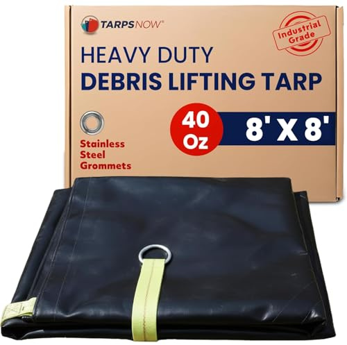 Heavy Duty Tarp with 8 Steel D-Rings - Weatherproof Outdoor Tarpaulin for Construction Roofing and Demolition - Multi Purpose Protective Sheet with for Lifting Debris Dirt Yellow Webbing