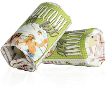 PRESENT-MORE - Accessori Campeggio 50 Pezzi - Kit Campeggio Completo in Fascetta - Contenuto: Accoppiata, Spugna, Detersivo, Strofinaccio, Microfibra e Sacco - Ideale per Camping