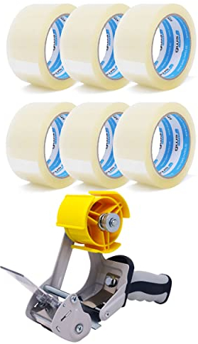 gws Verpackungs-Set mit robustem Lager/-Industrie Abroller und 6 Rollen Transparent 66m x 50mm zum Verpacken von Paketen - Hohe Klebekraft - Einfache Bedienung - Profi-Qualität