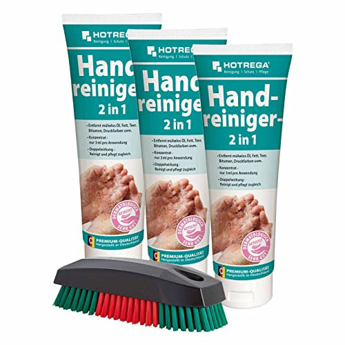 HOTREGA Handreiniger, Handwaschpaste, Handseife 2in1 inkl. Waschbürste - für hartnäckige Verschmutzungen, Menge:3