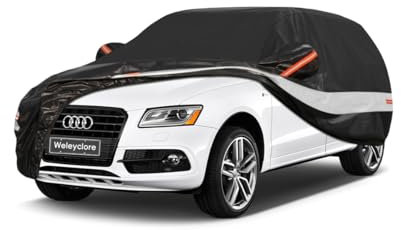 10 Layers SUV Car Cover Waterproof Breathable,100% Waterproof Outdoor 4X4 Car Covers Rain Snow UV Protection. Custom Fit for Audi Q5, BMW X3, Jaguar F-Pace, Ford Kuga,etc Black
