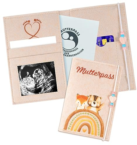 Mutterpasshülle aus Filz mit Fächern deutschen Mutterpass Tasche Hülle zur Aufbewahrung von Ultraschallbildern und Impfpass usw Süßes Geschenk für Schwangere und Zukunftige Mütter