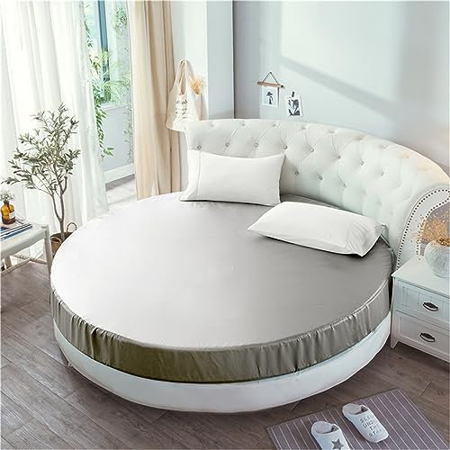 FANSU Runde Spannbettlaken, Weiche Satin Seide Spannbetttuch Atmungsaktiv Boxspringbett Einfarbig Matratzenschoner für Hotel Wasserbett Matratze (220x220+25cm,Grau)