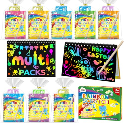 ZMLM 24 Pack Scratch Art Party Favors: Birthday Party Favors for Kids 4-8, Bulk Rainbow Scratch Notebook Paper Pads, Goodie Bags Stuffers Girls Boys Classroom Gifts Crafts Toys