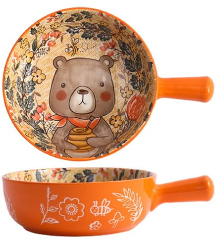 XNSHUN Suppentasse Keramik 650ML, Cartoon Suppenschalen Mit Henkel, Schüssel Suppentopf Mit Griffen Für Rindereintopf, Fruchtsalat, Haferflocken, Mikrowellen Und Ofenfest (Bär)
